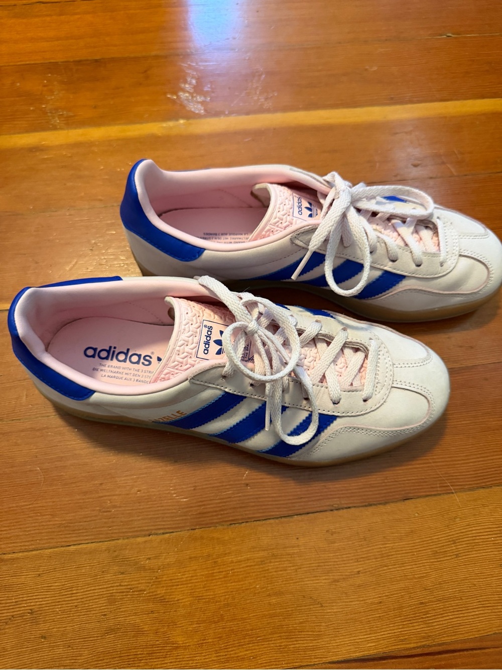 adidas gazelle Women's Pink Sneakers with Blue Stripes and Pink Lining